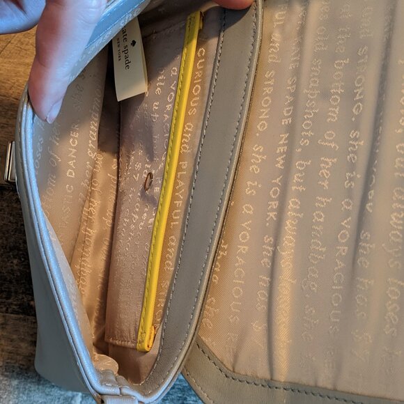 Kate Spade Turnlock Crossbody Bag Grey Yellow Leather Mini Purse - Picture 4 of 9